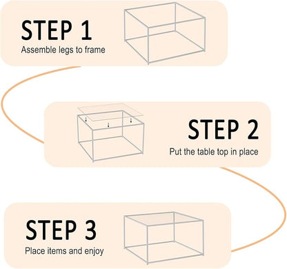 Glass Coffee Table, Square Coffee Table for Living Room, Modern Simple Center Table for Office, Home, Small Space, Clear Tempered Glass with Sturdy Metal Frame, 27 x 27In, White