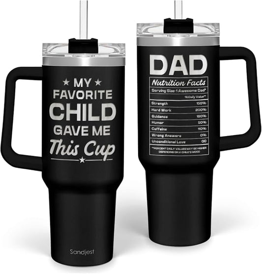 SANDJEST Dad Gift from Daughter, 40oz Stainless Steel Insulated Coffee Tumbler With Lid & Straw, Travel Cup Gift for Dad, Christmas Birthday Father's Day