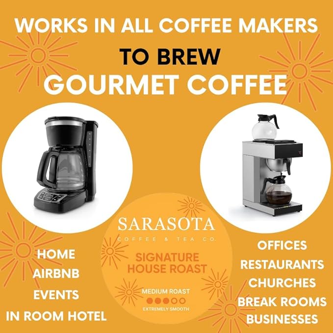 Sarasota Coffee Ground Packets | Gourmet Medium Roast Bulk Coffee Packs | Breakfast Blend | Low Acid Mold Free Singles Individual Pouches for 12 Cup Coffee Maker | 1.5 Ounce Bags, 42 Count