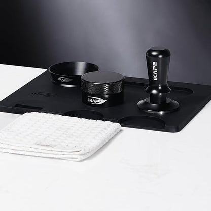 IKAPE 53.3MM Espresso Tamper Kit Black 6 IN 1, Espresso Tool Kit with Coffee Tamper, Distributor, Magnetic Dosing Funnel, Silicone Mat, Puck Screen, Cleaning Towel