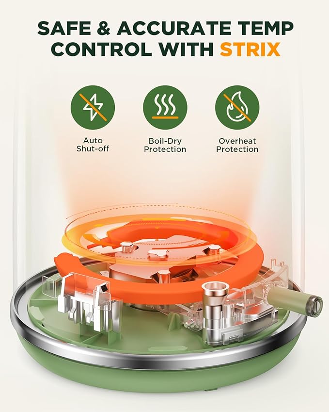 Electric Kettle 1.8L with Temperature Gauge, 1500W Fast Boiling Electric Tea Kettle, 100% Stainless Steel Retro-Style Hot Water Kettle Electric - Glowing LED Light, Auto Shut-Off & Boil-Dry Protection