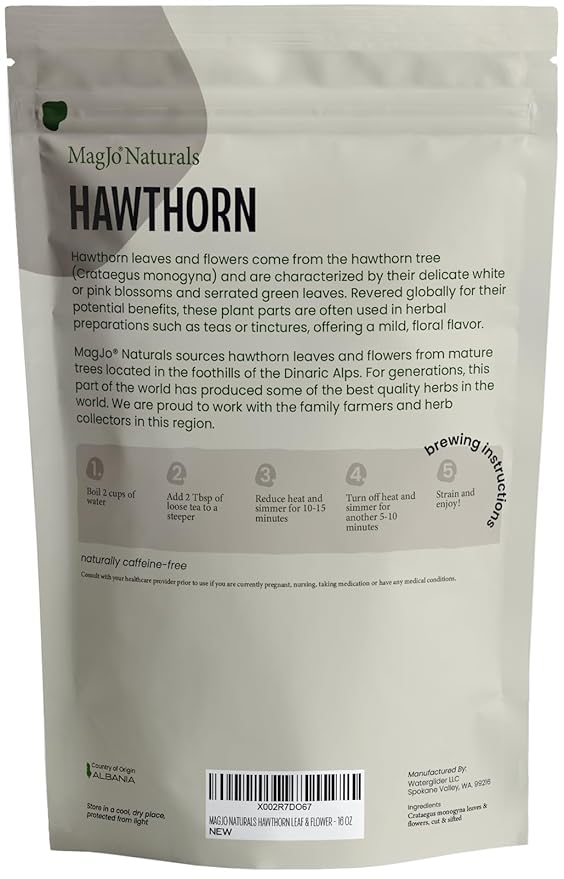 MagJo Naturals, Hawthorn Leaf and Flower (1 Pound), Wild-Crafted, Cut and Sifted, Dried Loose Leaf, Makes crisp cup of Hawthorn Tea, Hawthorne Leaves and Herb