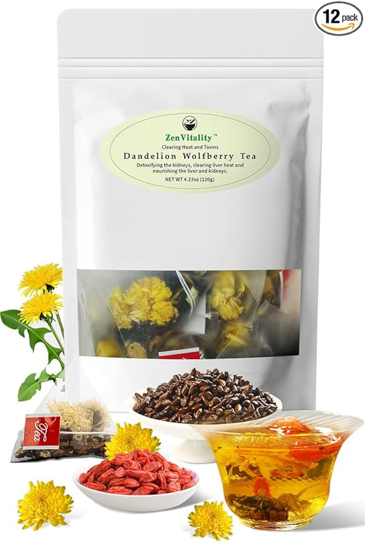ZenVitality Dandelion Wolfberry Tea Organic kidney cleanse detox & repair goji berry chrysanthemum tea dandelion root & leaf supplement For China traditional medicinals six treasure teas 120g/12Pcs