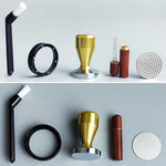 Load image into Gallery viewer, 51mm Espresso Tamper Set, 5PCS Coffee Tamper Kit with WDT Tool, Coffee Stirrer, Dosing Funnel, Puck Screen 51mm Espresso Accessories Tampers Kit (Gold)