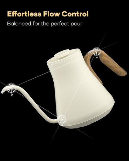 Cocinare FLOW B9 Gooseneck Electric Kettle, Precise Temperature Control for Pour-Over Coffee & Tea Brewing, Stainless Steel Interior, Rapid Heating for Boiling Water 1500W/0.9L (Morandi White)