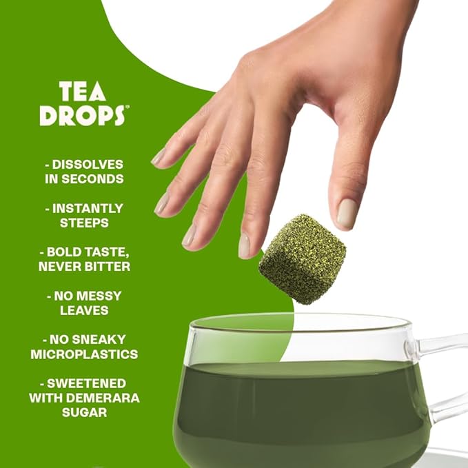 Tea Drops 30 Bulk Pack Organic Matcha Bagless Tea - Loose Leaf, Lightly Sweetened, On-The-Go. Plastic-Free - Iced or Hot