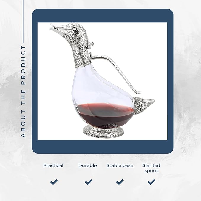 Regent Silverplated Duck Decanter 25.3 oz, 750ml Carafe, Wine Gift, Decanter for Wine, Men/Women's Good Gift on Special Day