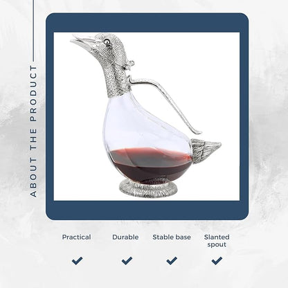 Regent Silverplated Duck Decanter 25.3 oz, 750ml Carafe, Wine Gift, Decanter for Wine, Men/Women's Good Gift on Special Day