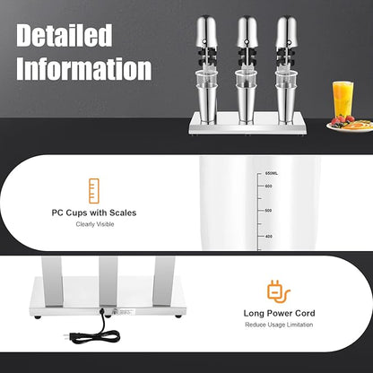 Commercial Stainless Steel Milk Shake Machine, Stainless Steel Milk Shaking Machine, Three Head Drink Mixer 110V (Three Head)
