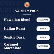 Victor Allen's Coffee Variety Pack (Kona Blend, Italian Roast, Seattle Dark, Caramel Macchiato), 96 Count, Single Serve Coffee Pods for Keurig K-Cup Brewers