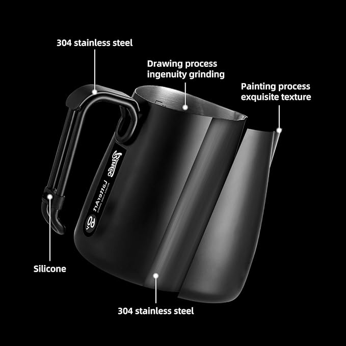 Bincoo Milk Frothing Pitcher,Espresso Milk Frothing Pitcher Stainless Steel 20oz/600ML Coffee Milk Frother Cup with Measurement Lines,Ergonomic Handle for Latte Art & Cappuccino