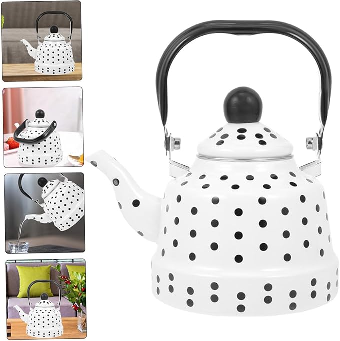 Zerodeko Vintage Enamel Tea Kettle with Handle Portable Water Boiling Kettle for Induction Electric Gas Stoves for Home Office Restaurant Dorm Use