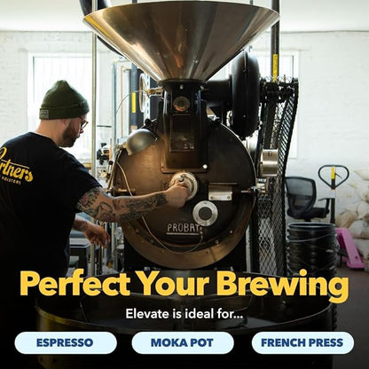 PARTNERS COFFEE ROASTERS - Whole Bean Coffee (Elevate - Espresso, Medium Roast) 12oz - Well-Balanced, Comfortable Espresso - Red Apple, Caramel, Pecan Pie - Coffee Beans - Roasted in New York City