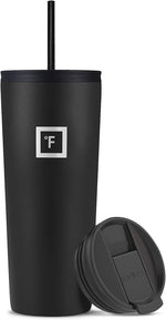 Load image into Gallery viewer, IRON °FLASK Classic Tumbler - Vacuum Insulated Stainless Steel Water Bottle, Double Walled, Drinking Cup, Insulated Travel Mug (Midnight Black, 24 oz Solid Lid)