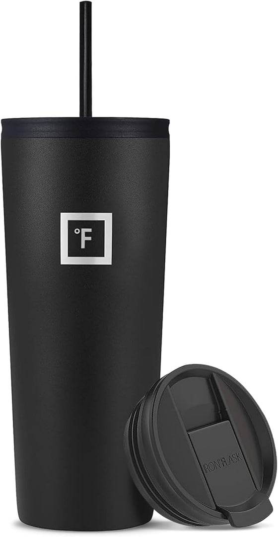 IRON °FLASK Classic Tumbler - Vacuum Insulated Stainless Steel Water Bottle, Double Walled, Drinking Cup, Insulated Travel Mug (Midnight Black, 24 oz Solid Lid)
