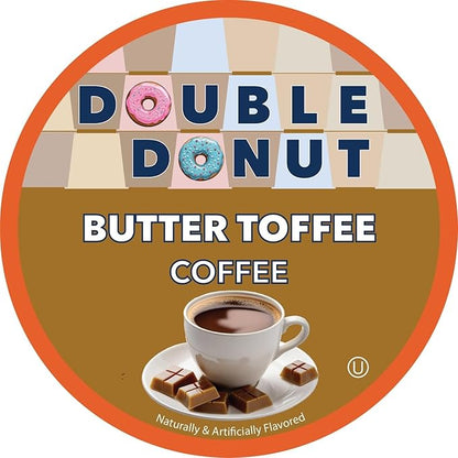 Double Donut Butter Toffee Flavored Coffee Pods, Medium Roast Coffee, Compatible with Keurig K Cups Brewers, 72 Count