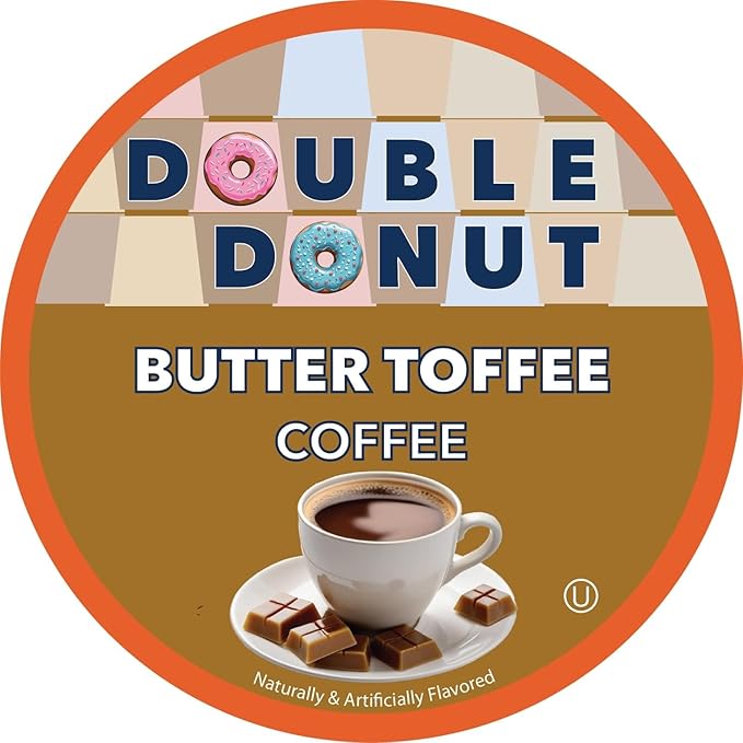 Double Donut Coffee Butter Toffee Flavored Coffee Pods, Medium Roast Coffee, compatible with Keurig K Cups Brewers, 20 Count