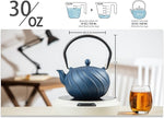 Load image into Gallery viewer, Tea Kettle, TOPTIER Japanese Cast Iron Teapot with Stainless Steel Infuser, Cast Iron Tea Kettle for Stove Top, Wave Design Teapot Coated with Enameled Interior for 30 Ounce (900 ml), Navy Blue