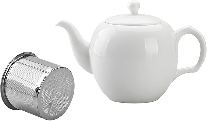 Teapot with Infuser Ceramic Tea Pot with Removable Stainless Steel Fliter for Loose Tea 15.80 OZ/450ml (1-2cups) Teapots for Tea Coffee Milk for Office Home Men Women (White)