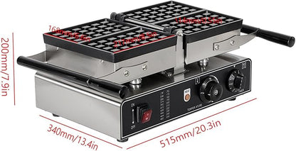 Commercial Square Waffle Maker, 2 slice Waffle Iron, Non-Stick Industrial Belgian Waffle Maker Stainless Steel 110V Temp and Time Control, Suitable for Restaurant Bakeries Snack Bar Family