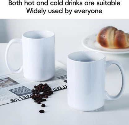 Smilatte 16 OZ Porcelain Coffee Mugs, Classic Blank Ceramic Cup with Large Handle for Tea Latte Cappuccino, Set of 4, White