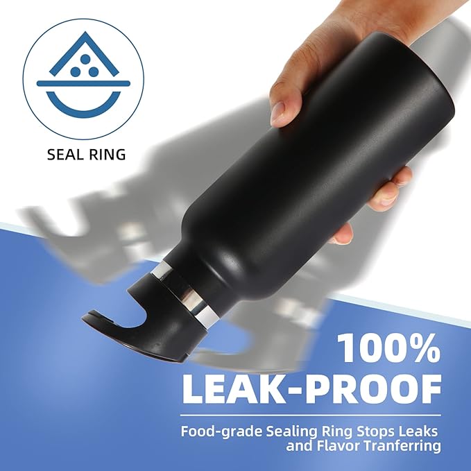 Volhoply 17oz Insulated Water Bottle Bulk 8 Pack,Stainless Steel Kids Water Bottles with Straw Lid,Double Wall Vacuum Metal Water Bottle,Reusable Sports School Flask Keep Cold (Black,8 Set)