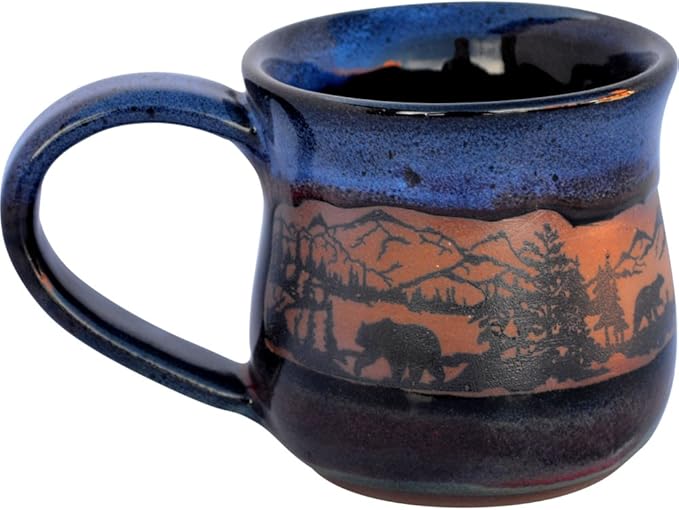 ALWAYS AZUL POTTERY Bearwrap 14 Oz. Mug in Mountainscape Glaze - Handmade Ceramic Coffee Mug - Stylish and Unique Handcrafted Artistic Drinkware - Polished Clay Cups, Great for Coffee, Tea, and More