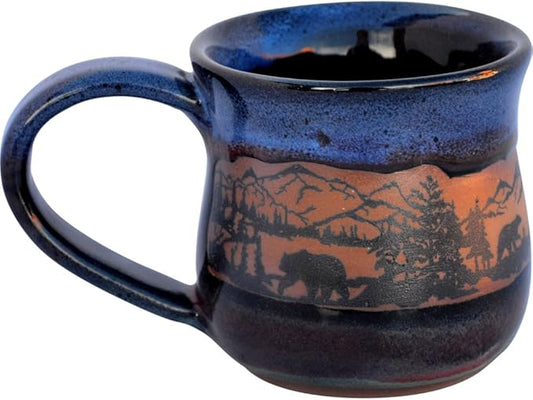 ALWAYS AZUL POTTERY Bearwrap 14 Oz. Mug in Mountainscape Glaze - Handmade Ceramic Coffee Mug - Stylish and Unique Handcrafted Artistic Drinkware - Polished Clay Cups, Great for Coffee, Tea, and More