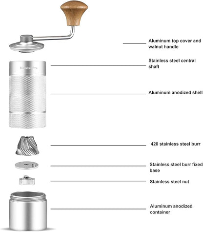 M6 Manual Coffee Grinder,Conical Hexagonal Burr & Double Bearings for Smooth Grinding,Portable Mini Hand Coffee Grinder for Espresso Pour Over French Press at Home or Camping Travling