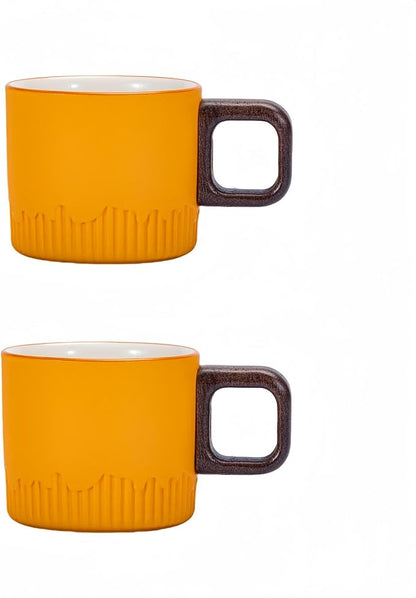 Espresso Cups Set of 2, 2 oz Ceramic Espresso Cups, Demitasse Cups for Tea or Coffee (Yellow)