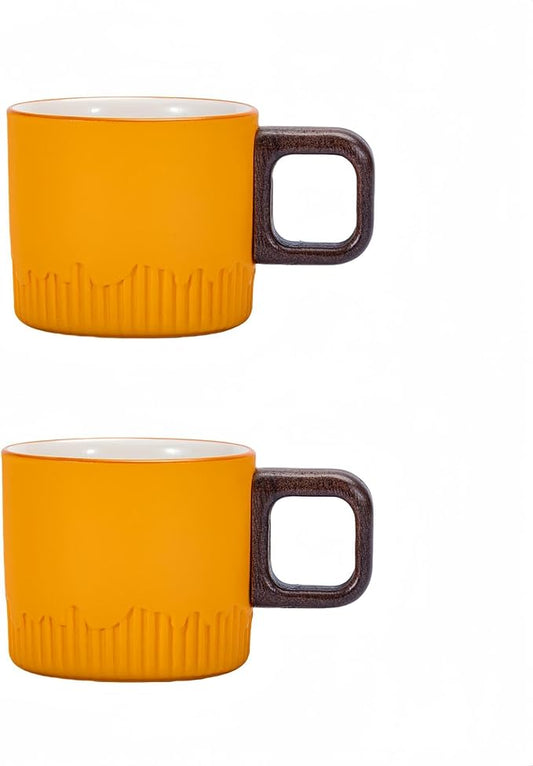 Espresso Cups Set of 2, 2 oz Ceramic Espresso Cups, Demitasse Cups for Tea or Coffee (Yellow)