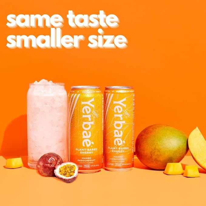 Yerbaé Energy Beverage, Mango Passion Fruit, 120mg Caffeine. No Sugar/Calories/Carbs, Energized by Yerba Mate, Plant-Based, Healthy Alternative to Sugary Drinks, Pack of 12, 12oz cans