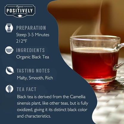 Organic Positively Tea Company, Organic Black Tea Bags, 100 Count, Eco-Friendly Tea Bags, Non-GMO