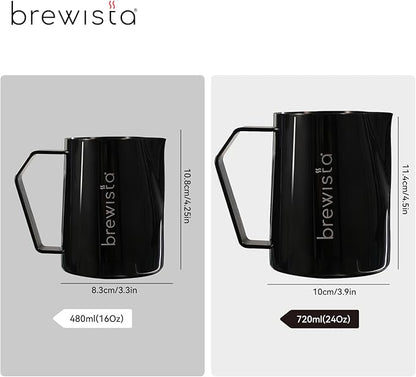 Brewista Precision Milk Frothing Pitcher, Steaming Jug, Coffee, Espresso Machine Accessories for Barista, Latte Art, Cappuccino, Stainless Steel Cup, 24 oz/720 ml, Matte Black