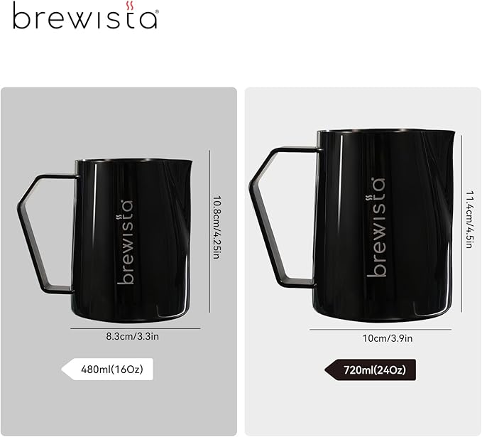 Brewista Precision Milk Frothing Pitcher, Steaming Jug, Coffee, Espresso Machine Accessories for Barista, Latte Art, Cappuccino, Stainless Steel Cup, 16 oz/480 ml, Matte Black