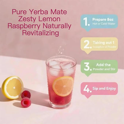 Super Yerba,Yerba Mate Instant Tea Powder,3-in-1 Formula with Low Sugar Prebiotics & Probiotics - Raspberry Lemonade Flavor with Lion's Mane,Energy Support & Focus Enhancer - Gluten-Free, Vegan, Non-GMO, 30 Servings