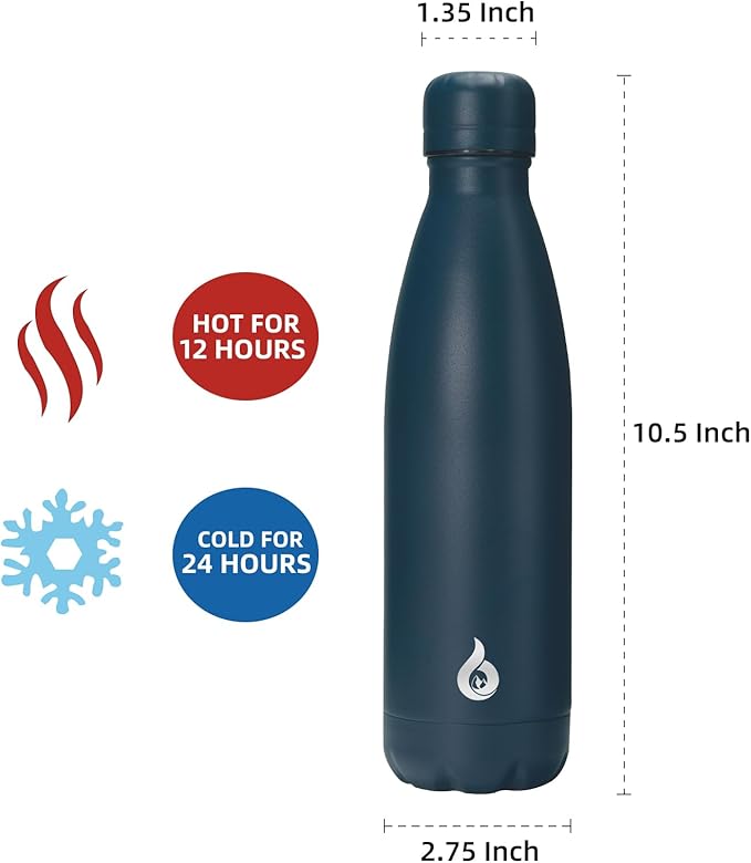 BJPKPK Insulated Water Bottle 17oz Stainless Steel Water Thermal,Navy Blue