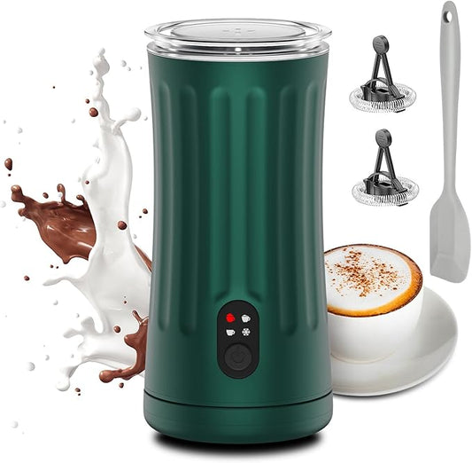 Milk Frother, Upgraded 4-in-1 Milk Frother and Steamer, Hot and Cold Foam Maker and Milk Warmer with Temperature Control & Auto Shut-Off, Frother for Coffee, Latte, Cappuccino, Matcha(Green)