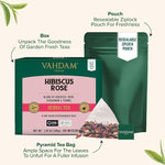 Load image into Gallery viewer, VAHDAM, Hibiscus Rose Tea Bags - 100% Whole Hibiscus Flowers Herbal Tea Bags (100 Count) With Rose, Chamomile &amp; Exotic Spices | Caffeine Free, Floral Flavor Tisane | Resealable Ziplock Pouch