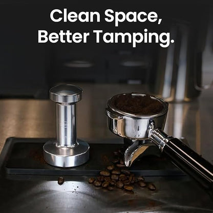 Rattleware Premium Black Espresso Tamping Mat 8.75" x 3" – Dense and Durable Non Slip Rubber – Heat Resistant Countertop Protection – Barista Coffee Station Essentials