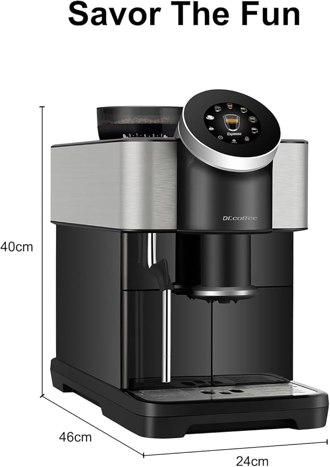 Dr.coffee H1 Fully Automatic Espresso Maker, Bean To Cup Coffee Machine, Espresso Coffee Machine With Steam Wand, 6 Customized Beverages For Home Use, Piano Black