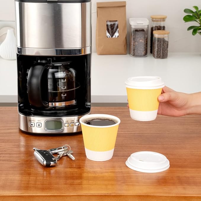 Restaurantware 8 Ounce Double Wall Disposable Coffee Cups, 500 Insulated Light Yellow Paper Tumblers with Ripple Wall Design, Lids Sold Separately for Hot Drinks like Tea, Coffee and More