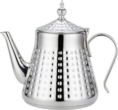 SANQIAHOME 1.2L(40oz) Stainless Steel Hammer Patterned Teapot With Removeable Infuser,Loose leaf cover,Silver