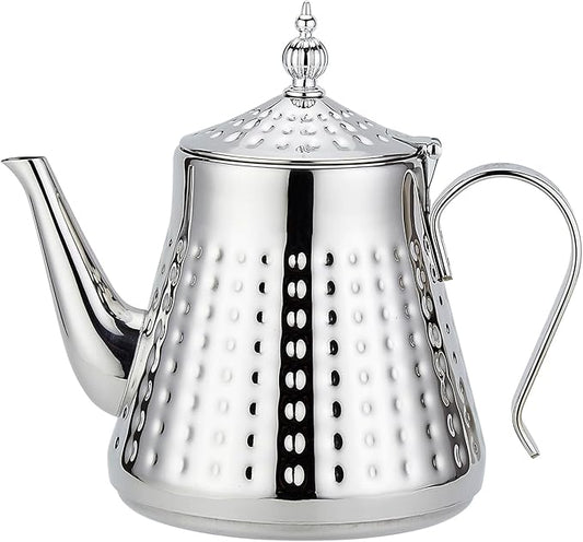 SANQIAHOME 1.2L(40oz) Stainless Steel Hammer Patterned Teapot With Removeable Infuser,Loose leaf cover,Silver