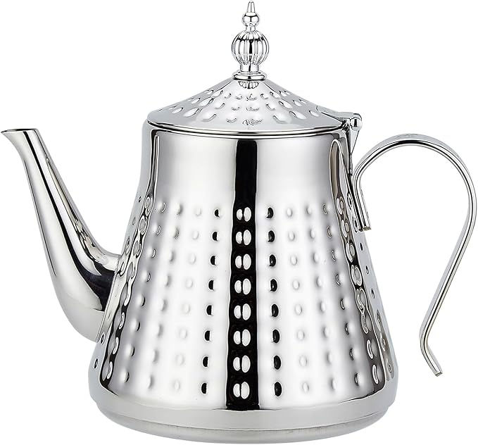 SANQIAHOME 1.2L(40oz) Stainless Steel Hammer Patterned Teapot With Removeable Infuser,Loose leaf cover,Silver