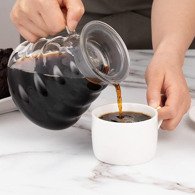 Restaurantware Restpresso 25 Ounce Coffee Carafe 1 Insulated Coffee Server - Push-Button Top Wide Spout Clear Glass Coffee Pitcher Built-In Handle Leakproof