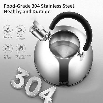 304 Stainless Steel Whistling Tea Kettle 2.1 Quart/2L, Suitable to Boiling Water & Tea on Induction Stove, Gas Stove Top