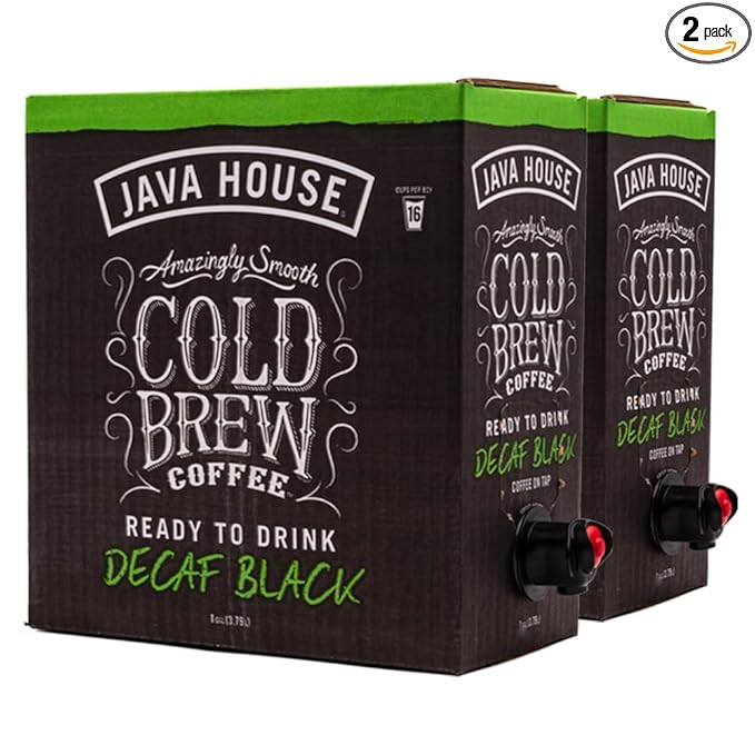 Java House Cold Brew Coffee on Tap (Pack of 2) – Premium 100% Arabica Decaf – Smooth Decaf with Chocolate & Caramel Notes – 1 Gallon Box (16 Servings) – Ready to Drink, No Caffeine, No Brewing Required, Fridge-Friendly