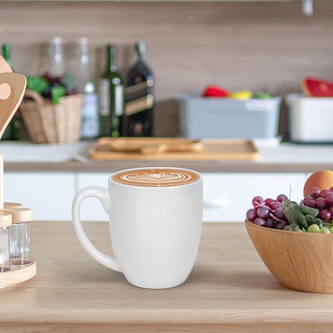 Schliersee 16 OZ White Porcelain Coffee Mugs Set of 6, Large Coffee Cups with Handle for Latte, Hot Tea, Coffee, Cappuccino, Cocoa, Milk, Water, espresso Porcelain Mug Cups, Microwave Safe