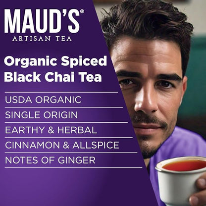 Maud's Organic Chai Tea Pods, 24 ct, Recyclable Single Serve Tea Pods – 100% Gourmet Blended Tea Leaves, Compatible with Keurig K Cups Maker